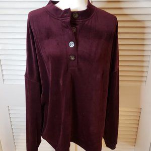 NWT Como Blu Burgundy Velour 3X Long Sleeve 4 Button Top